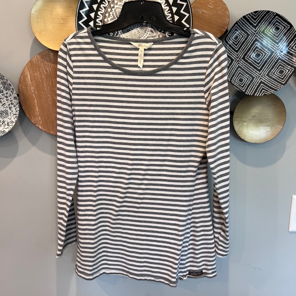 Matilda Jane Womens Grey White Striped Long Sleeve Scoop Neck Top Size M